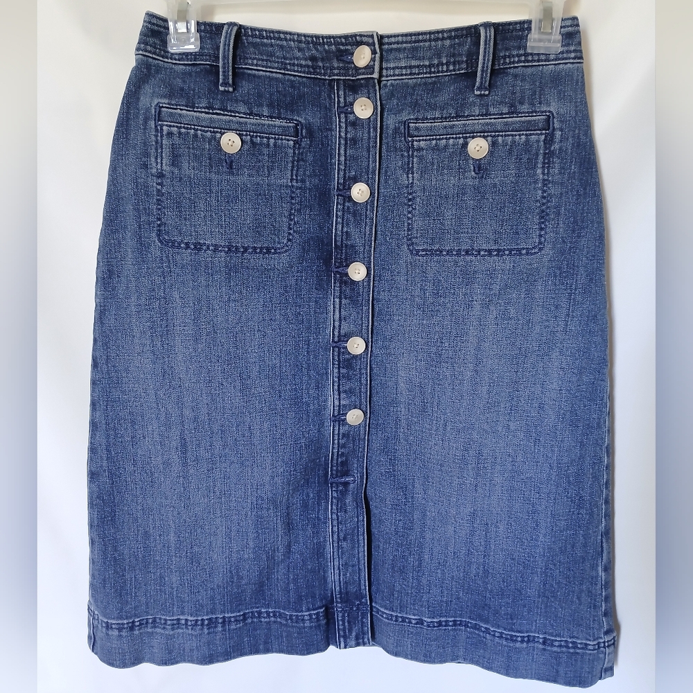 Talbot's A-Line Jean Skirt Size 6 Midi Blue Denim
